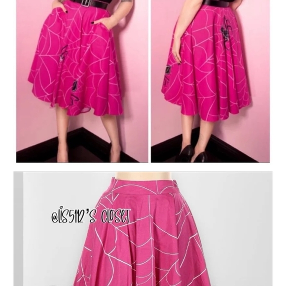 Vixen by Micheline Pitt Pink and Black Midi A-Line Skirt - Picture 2 of 6